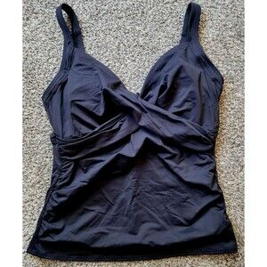 Lands' End Swim Top Black 14D Cup Wrap Front Tankini (L) Solid Underwire S78